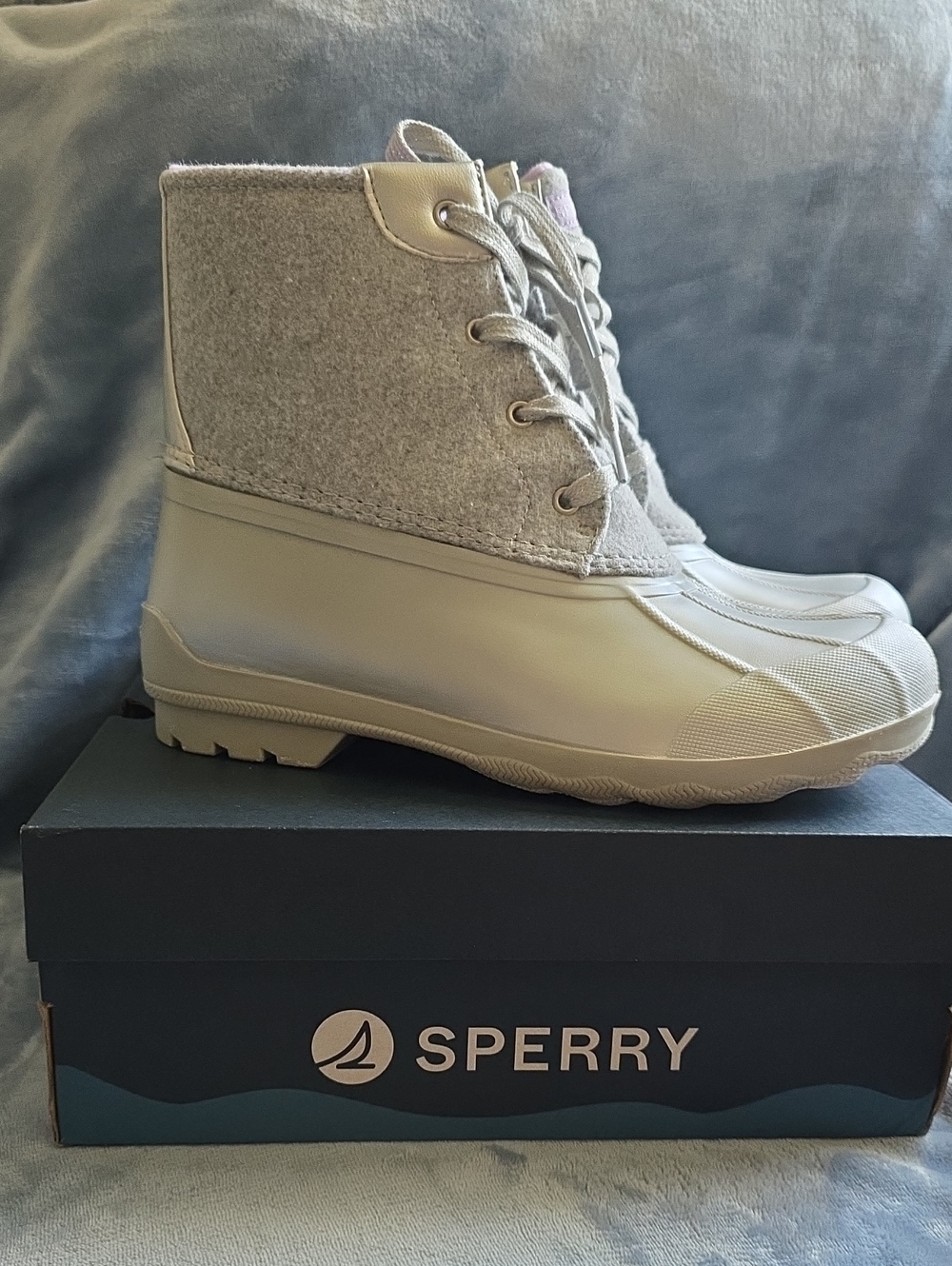Sperry Light Gray Lace-Up Duck Boots
